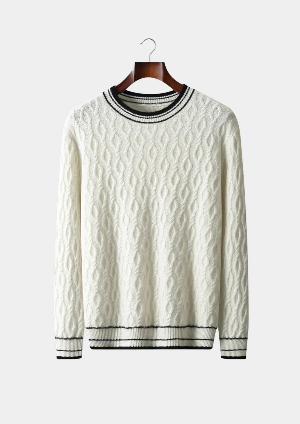 PULL COL ROND JACQUARD EN PURE LAINE MÉRINOS EXTRA-FINE