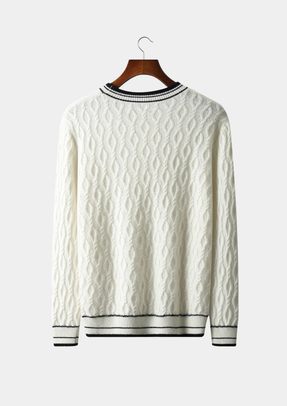 PULL COL ROND JACQUARD EN PURE LAINE MÉRINOS EXTRA-FINE