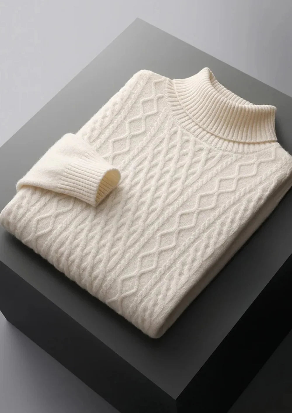 PULL À COL ROULÉ D'HIVER EN PURE LAINE MÉRINOS EXTRA-FINE