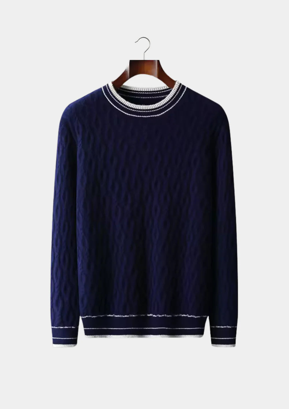 PULL COL ROND JACQUARD EN PURE LAINE MÉRINOS EXTRA-FINE
