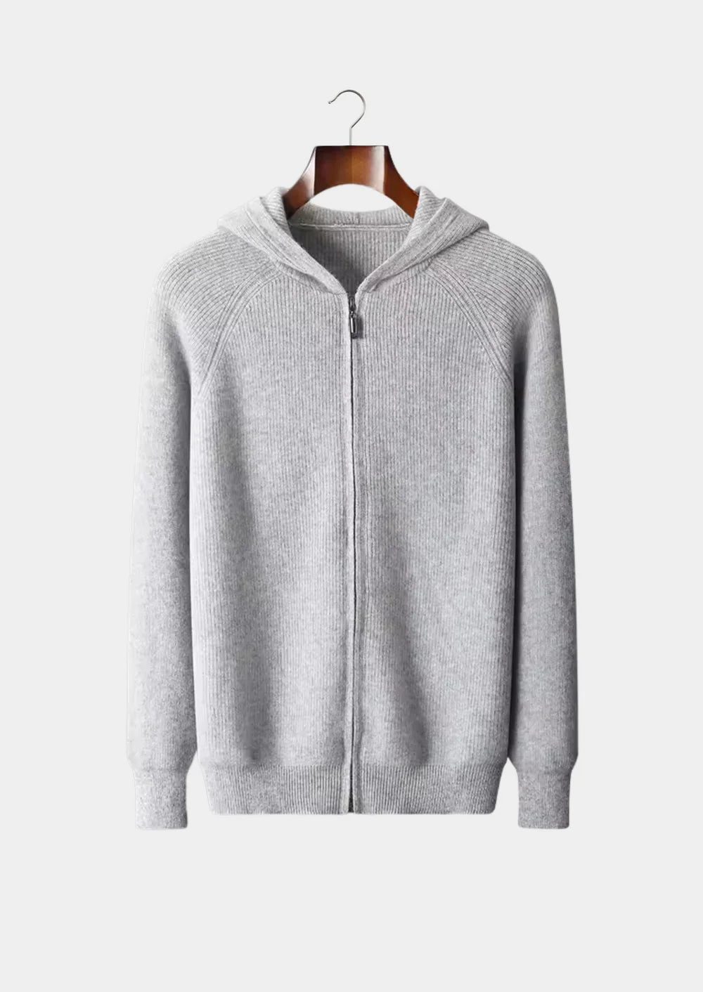 Geribbelde hoodie met rits van zuivere extra fijne merinowol