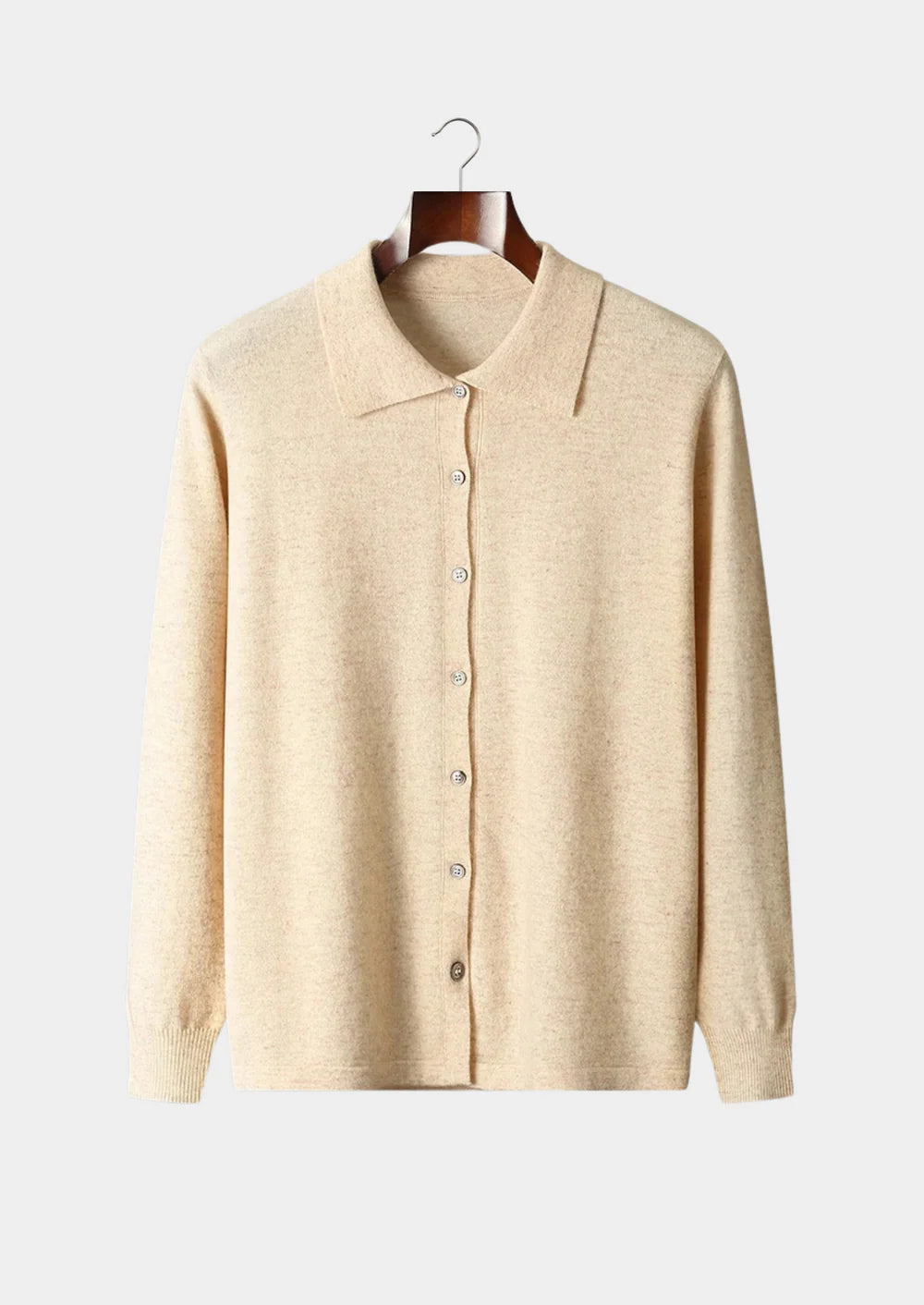 POLO CARDIGAN VAN ZUIVERE EXTRA FIJNE MERINOWOL