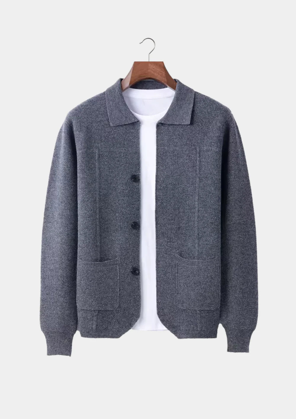 OVERSHIRT VAN ZUIVERE EXTRA FIJNE MERINOWOL MET KNOPEN