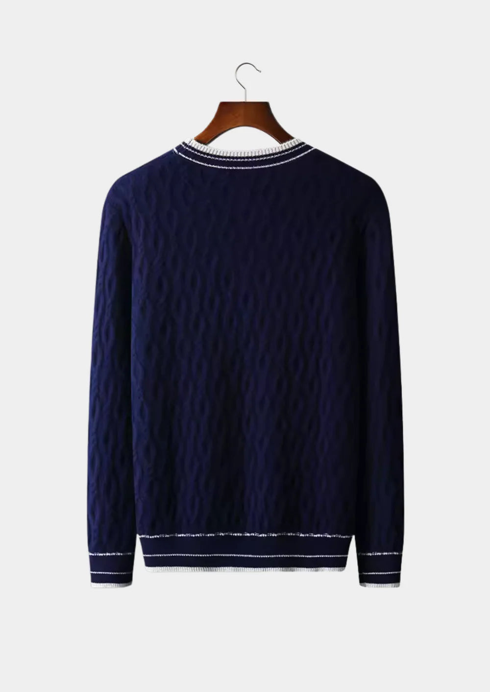 PULL COL ROND JACQUARD EN PURE LAINE MÉRINOS EXTRA-FINE