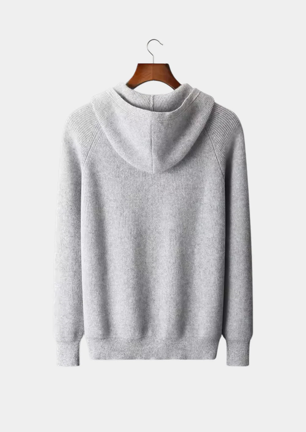 Geribbelde hoodie met rits van zuivere extra fijne merinowol