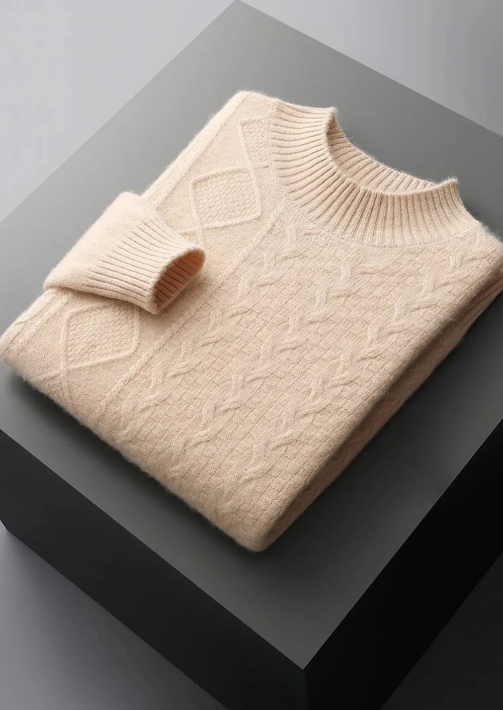 ZUIVERE EXTRA FIJNE MERINOWOL JACQUARD MOCKNECK