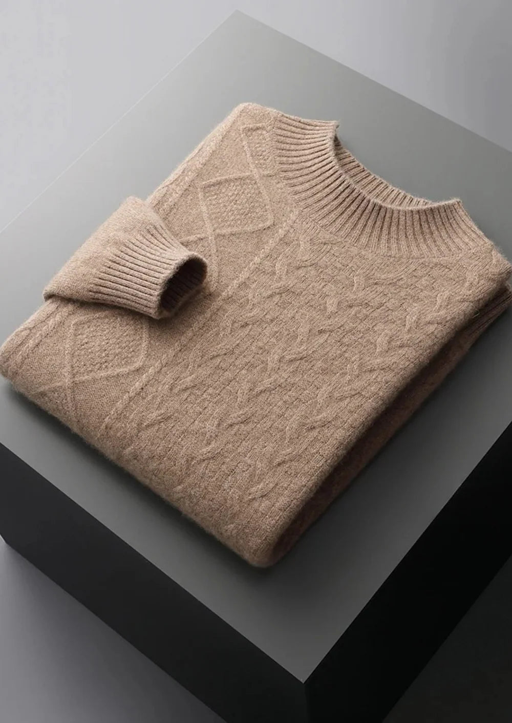 ZUIVERE EXTRA FIJNE MERINOWOL JACQUARD MOCKNECK