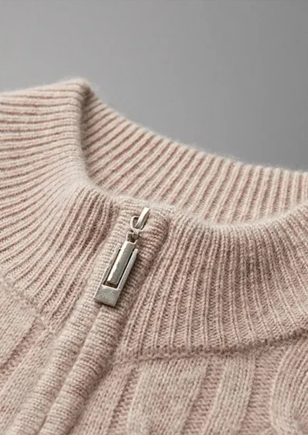 ZUIVERE EXTRA FIJNE MERINO WOL KABEL HALVE RITSSLUITING