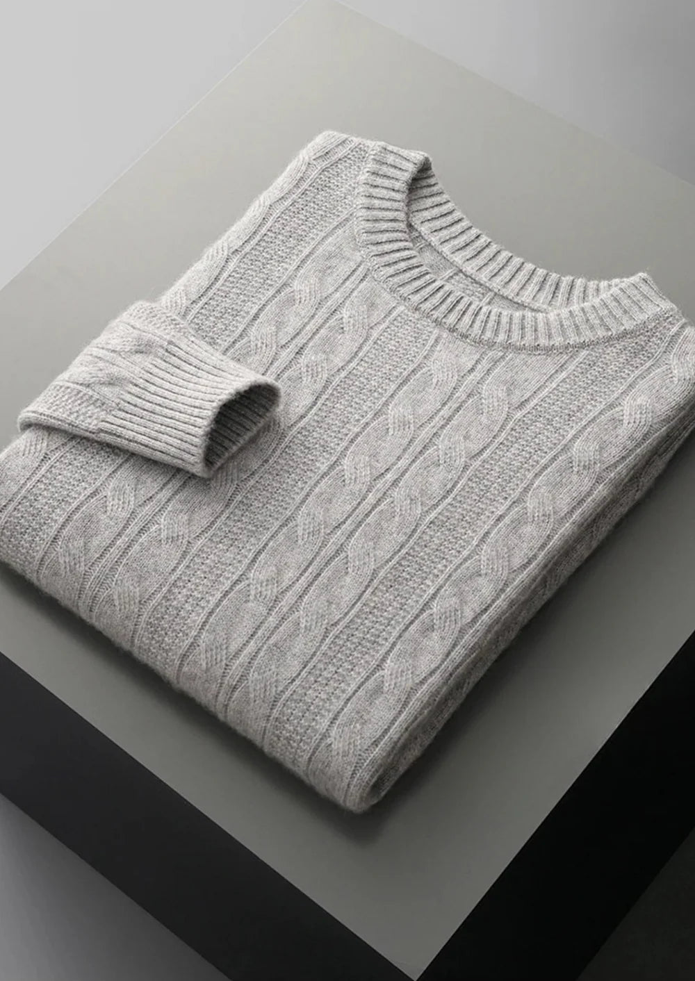 PURE EXTRA FIJNE MERINO WOL KABEL CREWNECK
