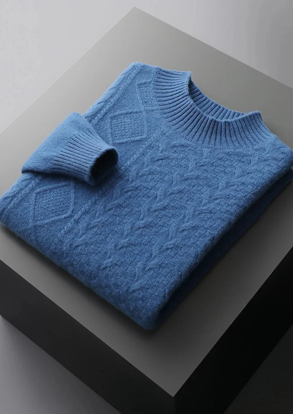 ZUIVERE EXTRA FIJNE MERINOWOL JACQUARD MOCKNECK