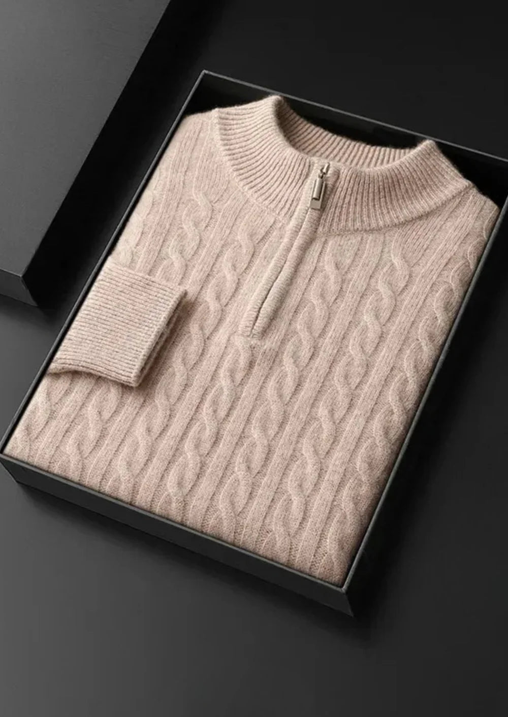 ZUIVERE EXTRA FIJNE MERINO WOL KABEL HALVE RITSSLUITING