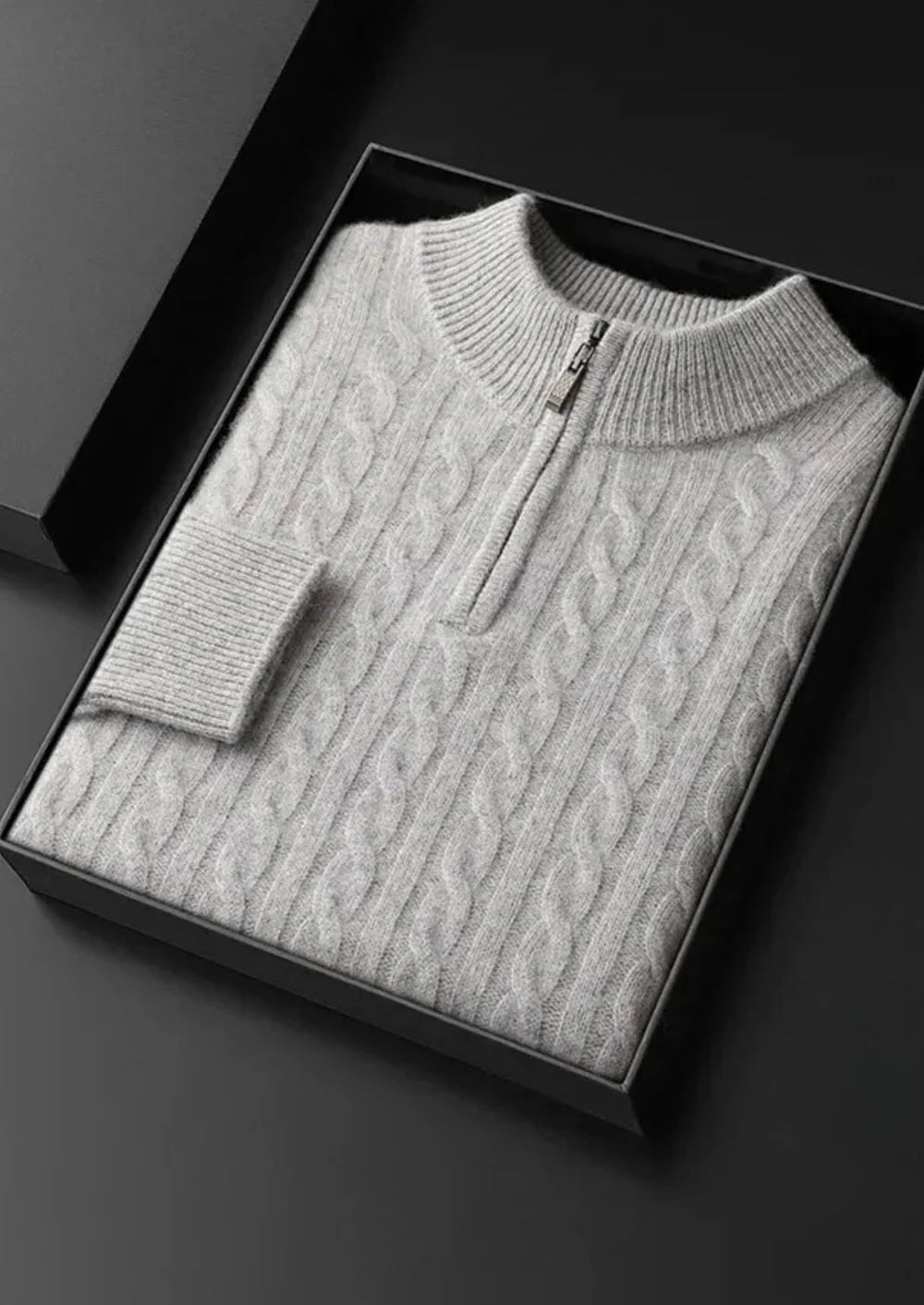 ZUIVERE EXTRA FIJNE MERINO WOL KABEL HALVE RITSSLUITING