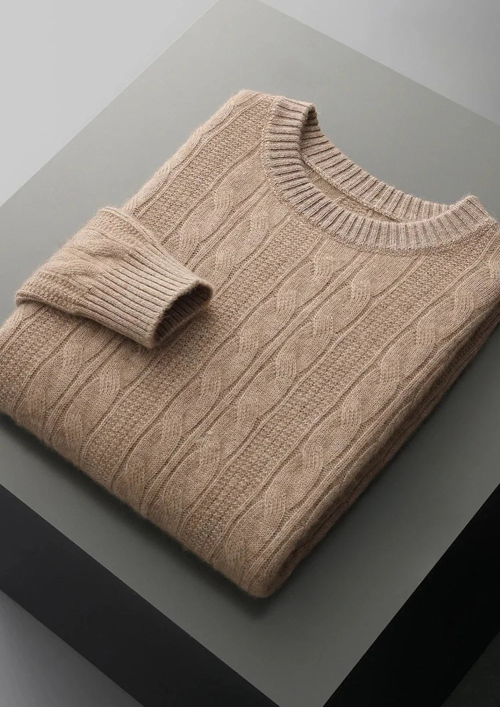 PURE EXTRA FIJNE MERINO WOL KABEL CREWNECK