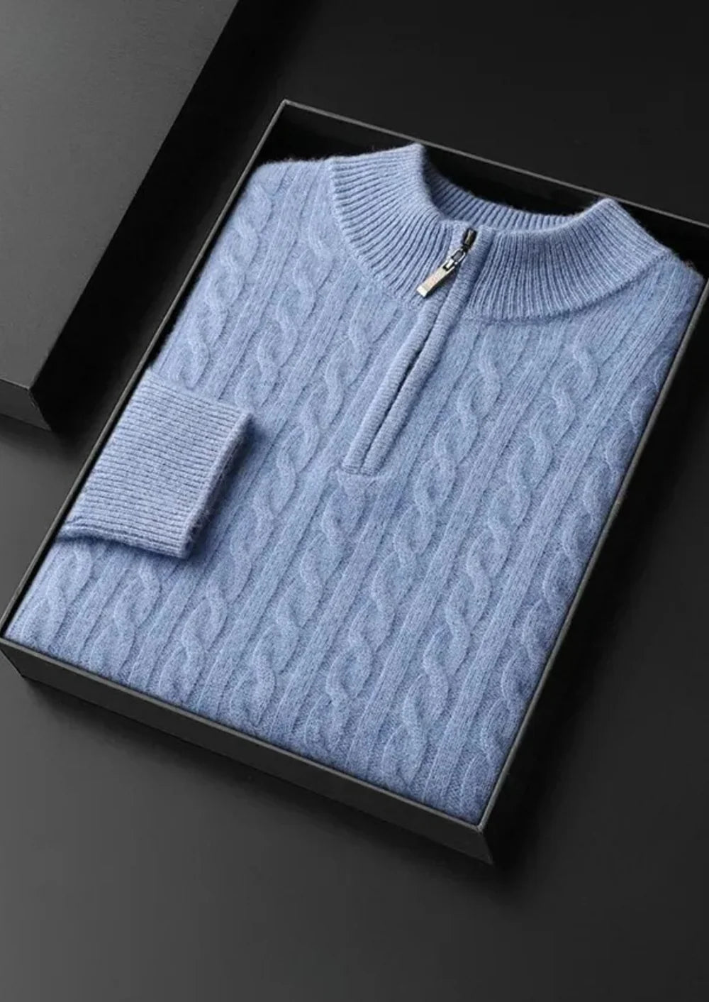 ZUIVERE EXTRA FIJNE MERINO WOL KABEL HALVE RITSSLUITING