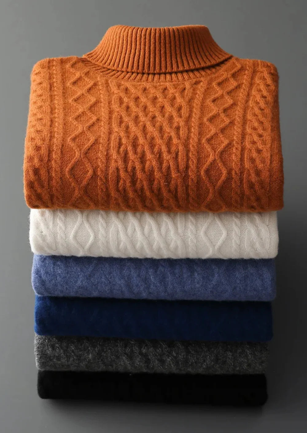PULL À COL ROULÉ D'HIVER EN PURE LAINE MÉRINOS EXTRA-FINE