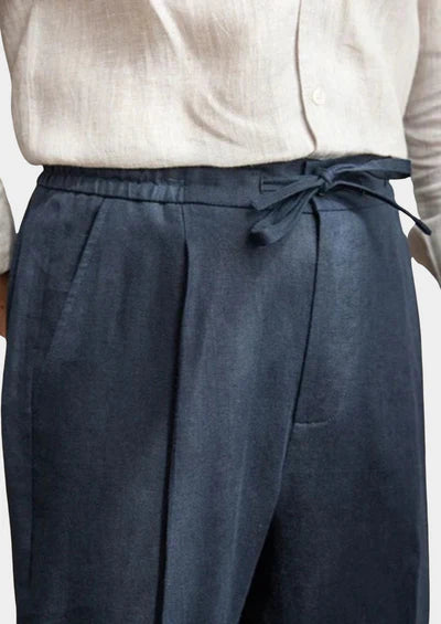 KUSTBROEK MET TREKKOORD - Marineblauw