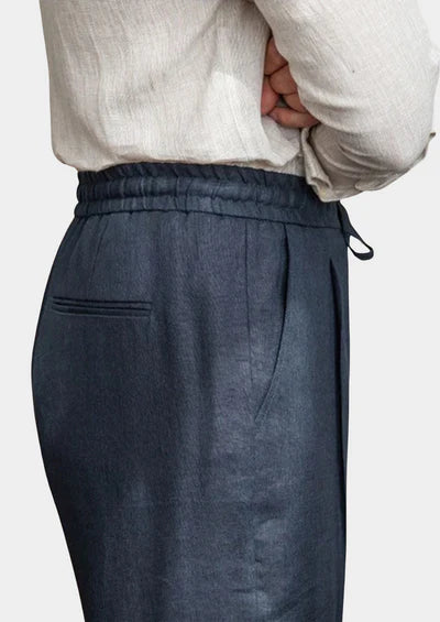 KUSTBROEK MET TREKKOORD - Marineblauw