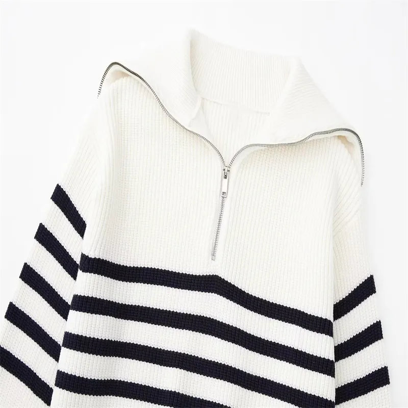 Modaura™ | Striped Zip Up Sweater