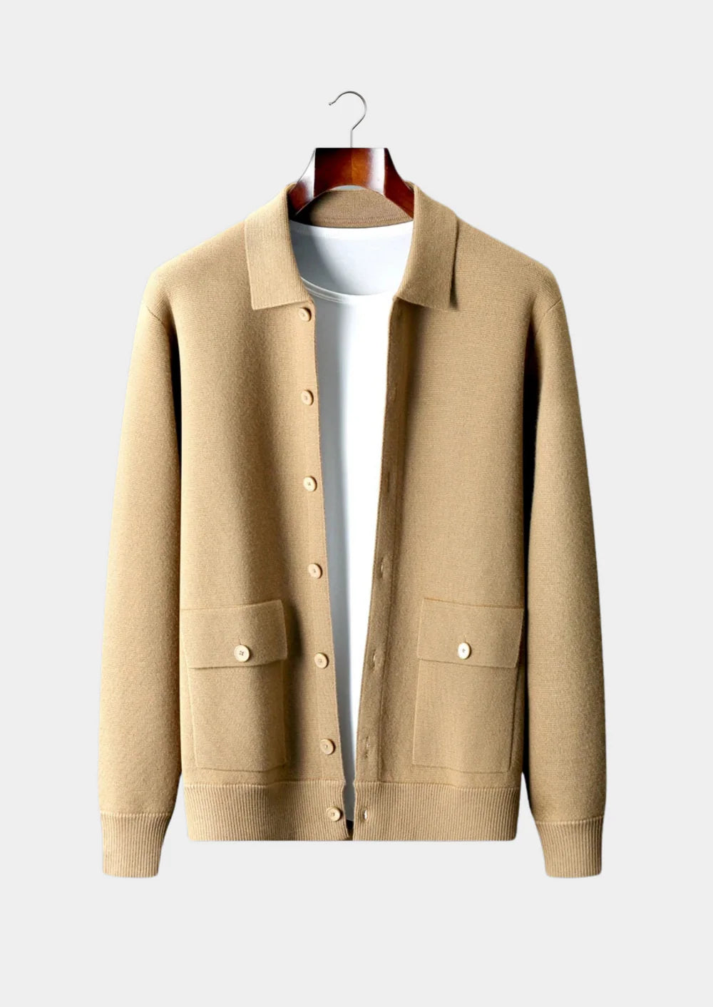 OVERSHIRT VAN ZUIVERE EXTRA FIJNE MERINOWOL MET KNOPEN