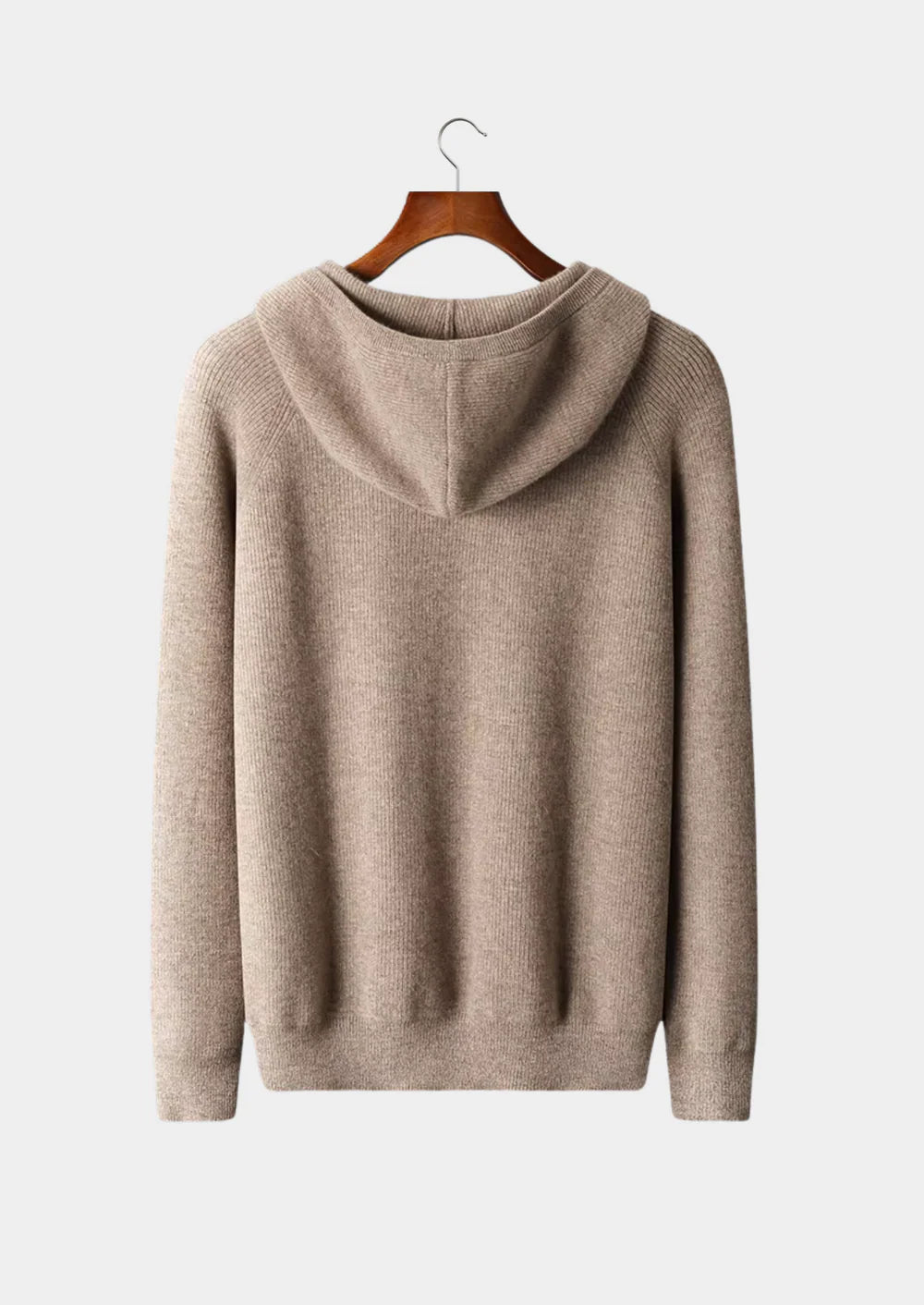Geribbelde hoodie met rits van zuivere extra fijne merinowol
