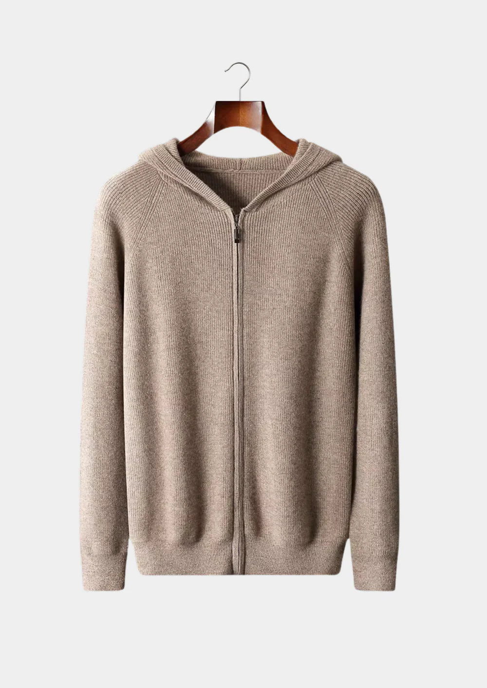Geribbelde hoodie met rits van zuivere extra fijne merinowol